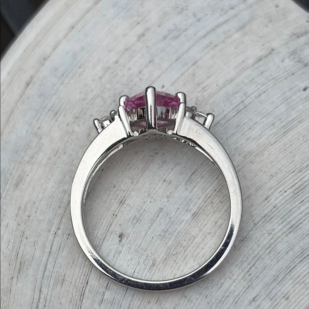 Cushion Cut 1.00 ct Natural Pink and White Sapphire Sterling Silver Ring Sz 7 - Picture 9 of 13